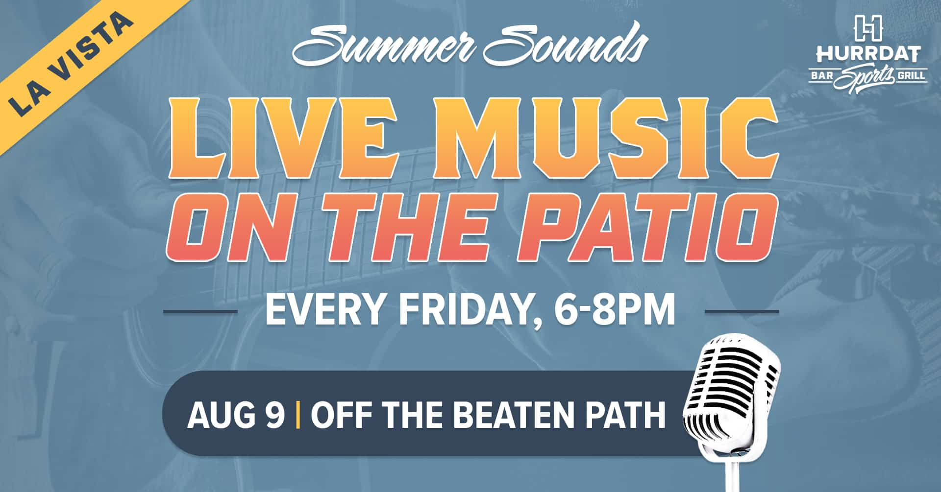 Off The Beaten Path will be playing live August 9th! Enjoy Hurrdat Sports Bars amazing food and delicious drink menus!