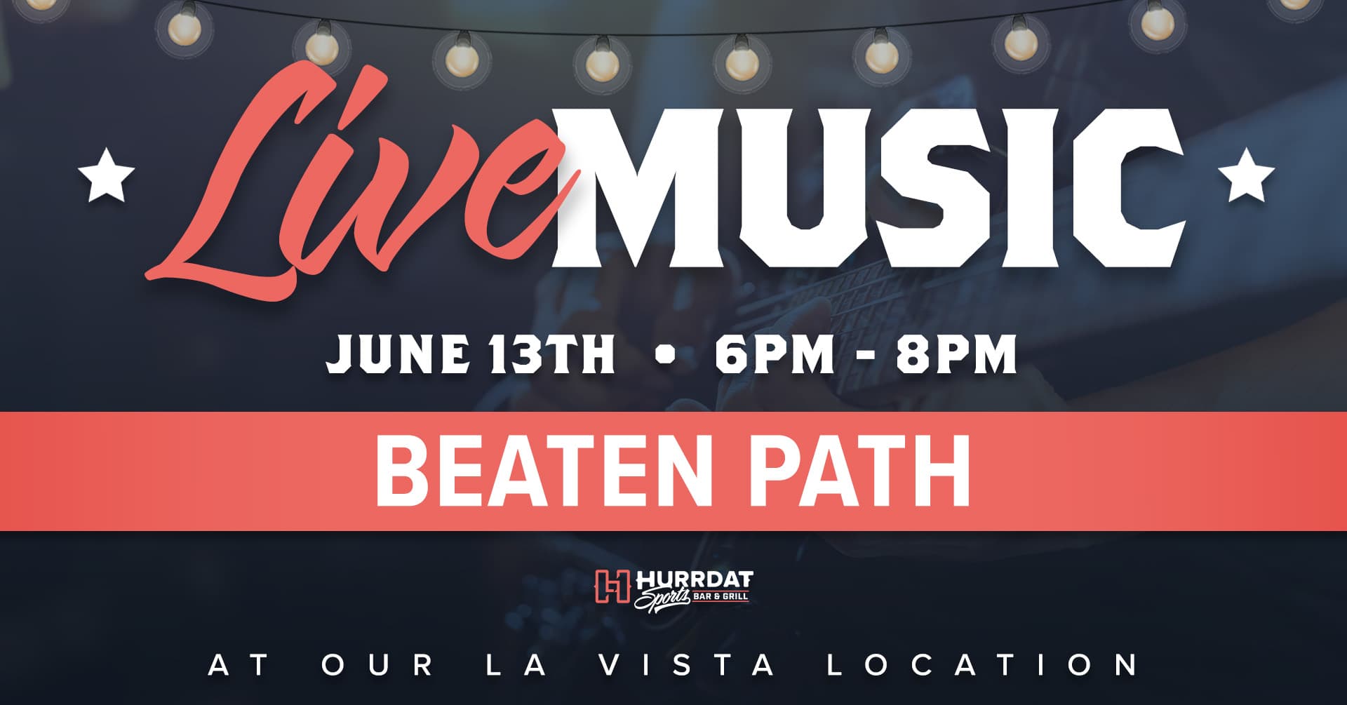 Join us June 13th at Hurrdat Sports Bar & Grill in La Vista for LIVE music on the patio with Off The Beaten Path!