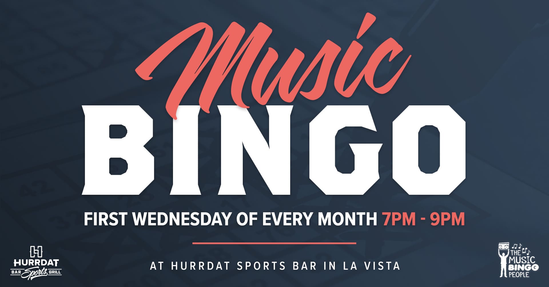 Join us for a fun filled night of music bingo at Hurrdat Sports Bar and Grill! Jam to music and mark off squares on your bingo card to win!